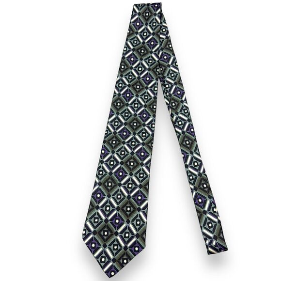 Talivari Mens 100% Silk Dress Tie Made in Italy Diamond Geometric Pattern 60" 4" - Picture 2 of 11